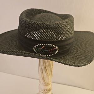 Vintage Greg Norman Shark Logo Black Golf Straw Sun Hat One Size